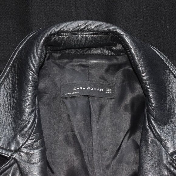 ZARA Wool-Blend with a Lambskin Leather Asymmetric Moto/Biker Coat Size S - Picture 4 of 8